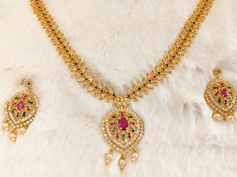 Elegant Party Wear Necklace Set with Earrings & Tikka