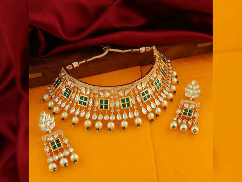 Elegant Golden Party Wear Jewelry Set with Earrings & Tikka