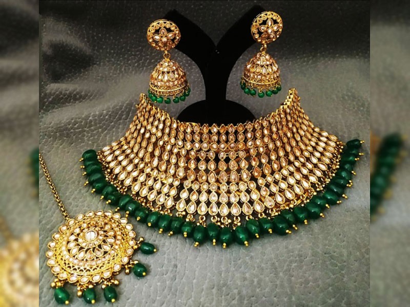 Elegant Party Wear Necklace Set with Earrings & Tikka