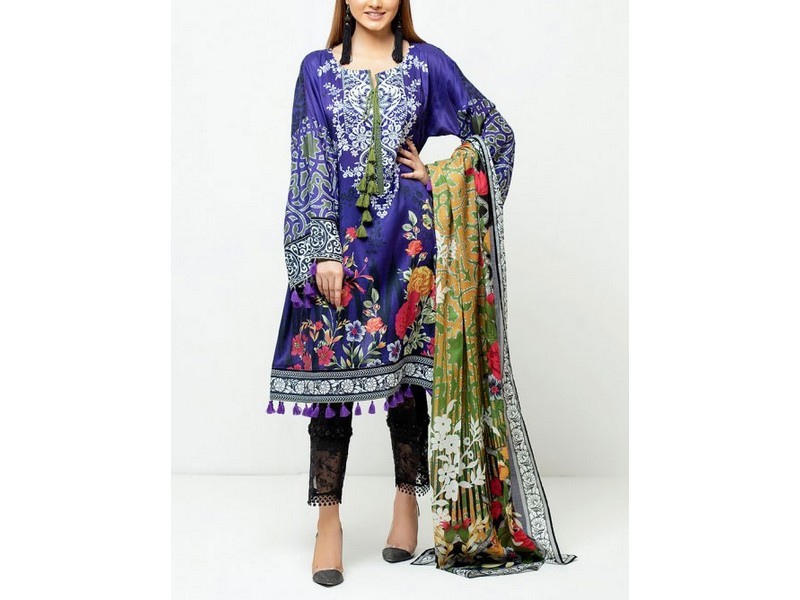 Digital All-Over Chunri Print Lawn Dress with Diamond Dupatta