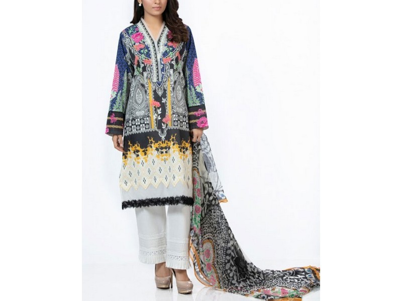 Digital All-Over Chunri Print Lawn Dress with Diamond Dupatta