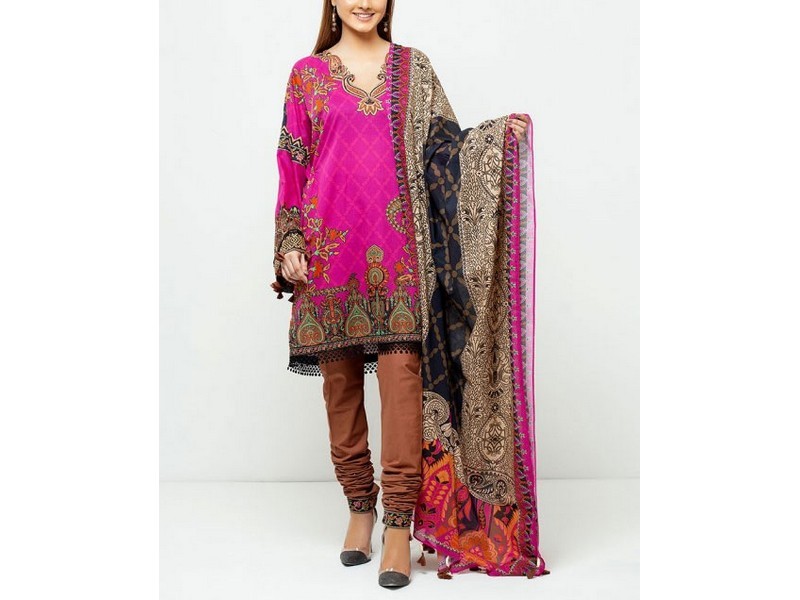 Digital All-Over Chunri Print Lawn Dress with Diamond Dupatta