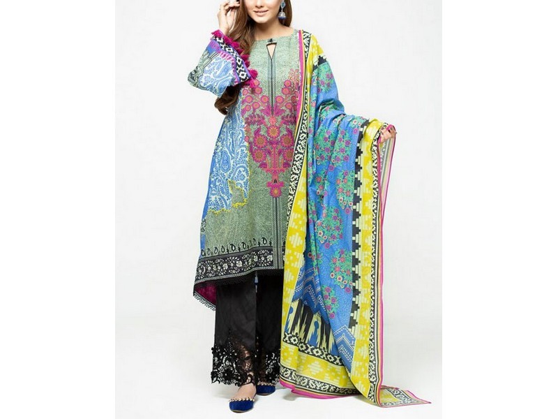 Digital All-Over Chunri Print Lawn Dress with Diamond Dupatta