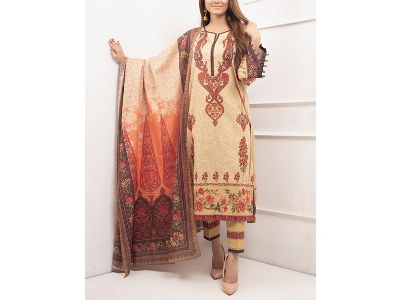 Digital All-Over Chunri Print Lawn Dress with Diamond Dupatta