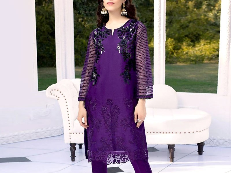 Heavy Embroidered Organza Party Wear Dress 2024