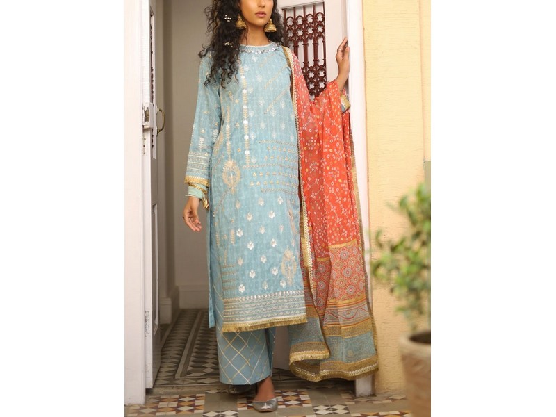 Digital All-Over Chunri Print Lawn Dress with Diamond Dupatta