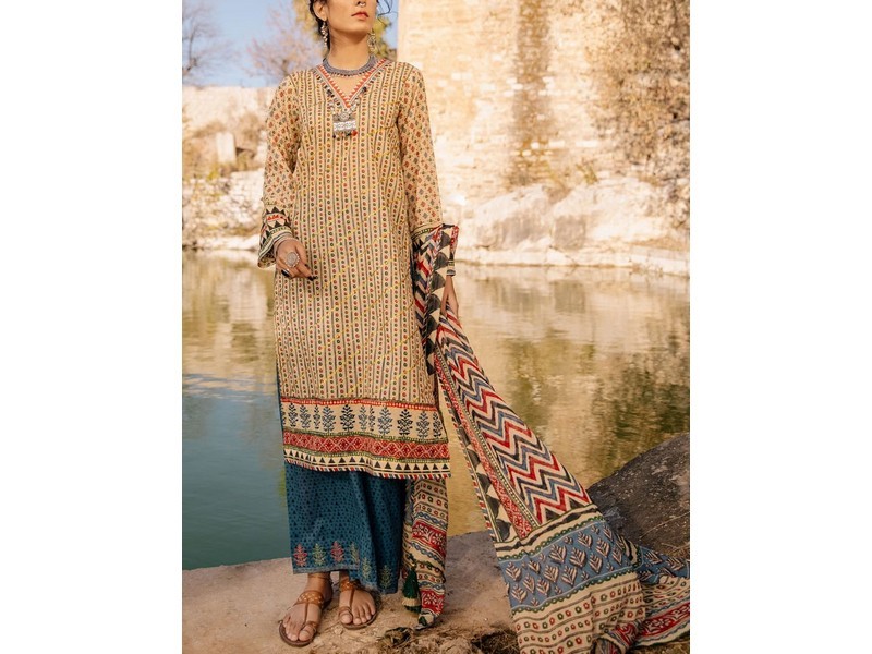 Digital All-Over Chunri Print Lawn Dress with Diamond Dupatta