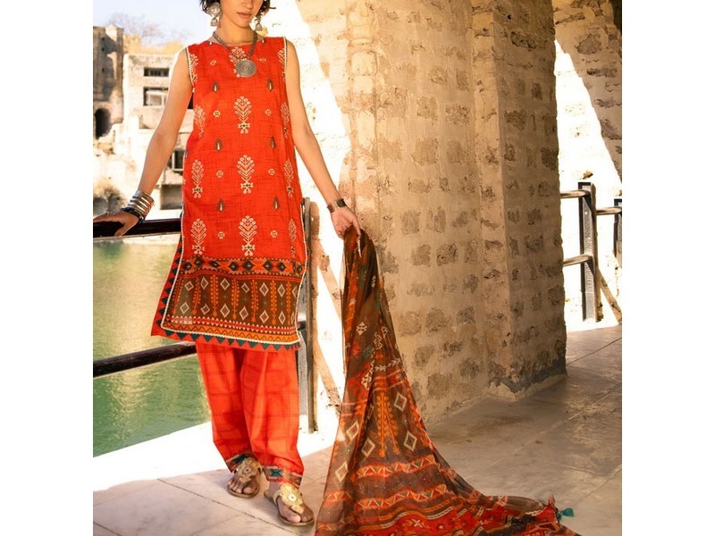 Digital All-Over Chunri Print Lawn Dress with Diamond Dupatta