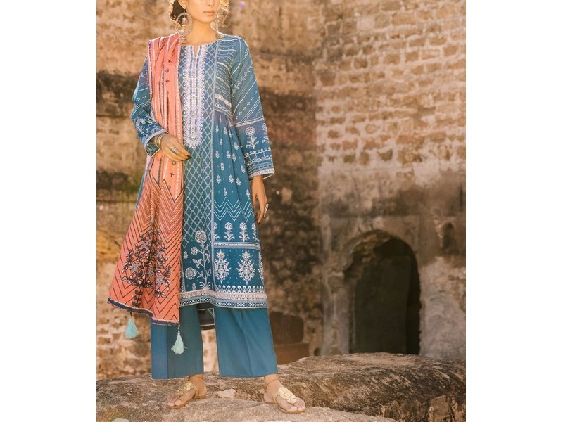 Digital All-Over Chunri Print Lawn Dress with Diamond Dupatta