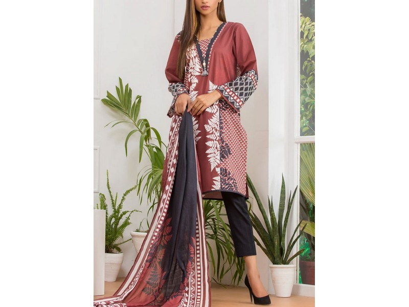 Digital All-Over Chunri Print Lawn Dress with Diamond Dupatta