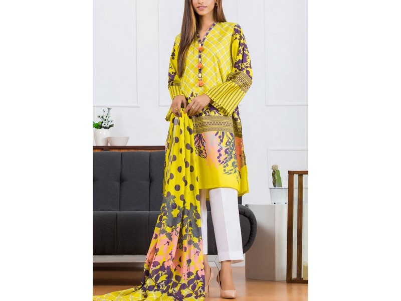 Digital All-Over Chunri Print Lawn Dress with Diamond Dupatta