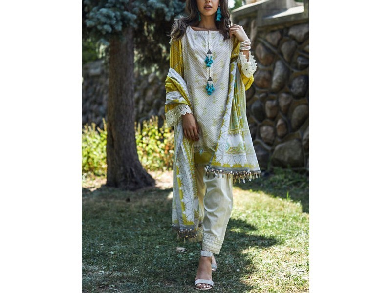 Digital All-Over Chunri Print Lawn Dress with Diamond Dupatta