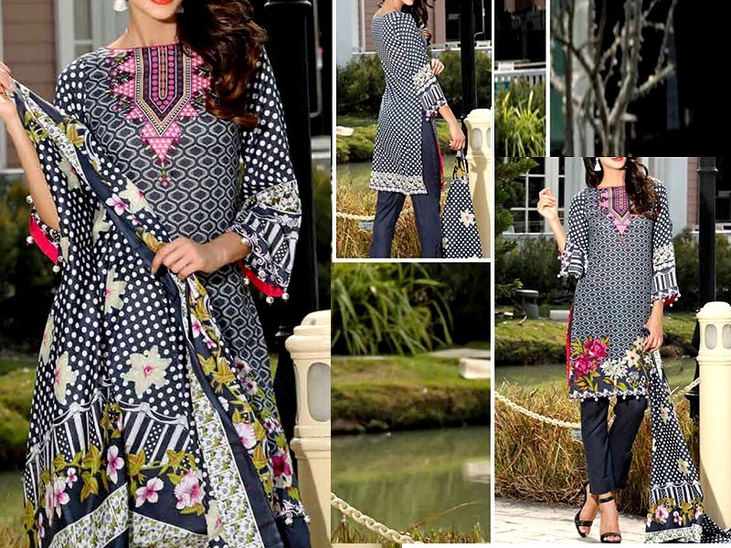 Embroidered EID Lawn Dress 2024 with Printed Chiffon Dupatta