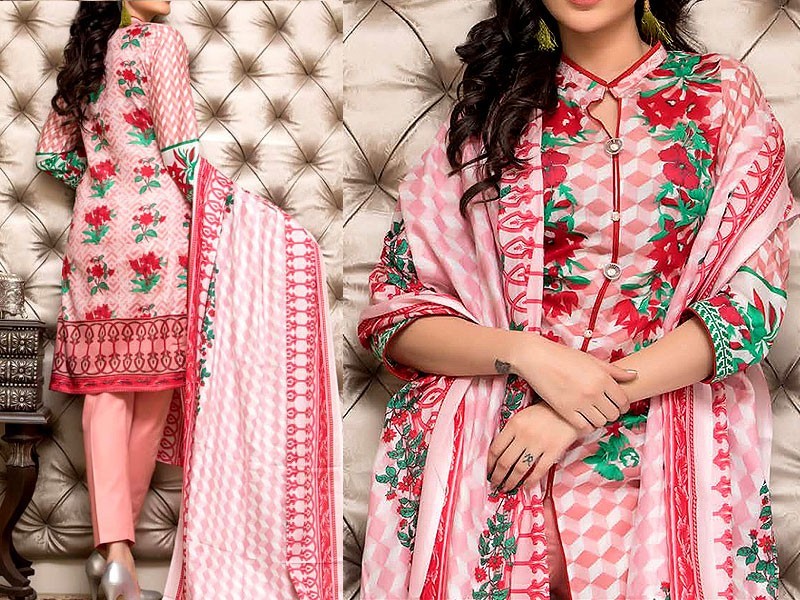 Embroidered EID Lawn Dress 2024 with Printed Chiffon Dupatta