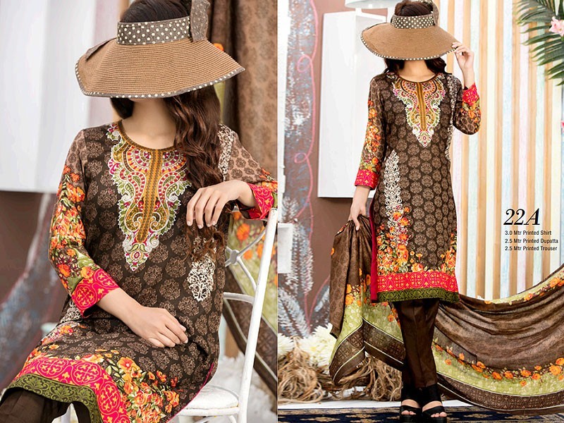 Embroidered EID Lawn Dress 2024 with Printed Chiffon Dupatta