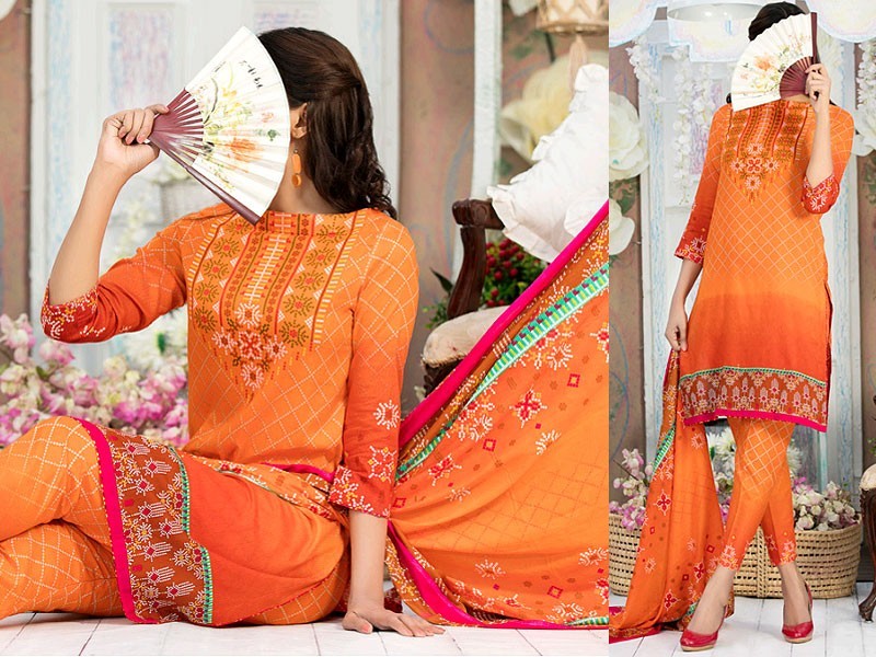 Embroidered EID Lawn Dress 2024 with Printed Chiffon Dupatta