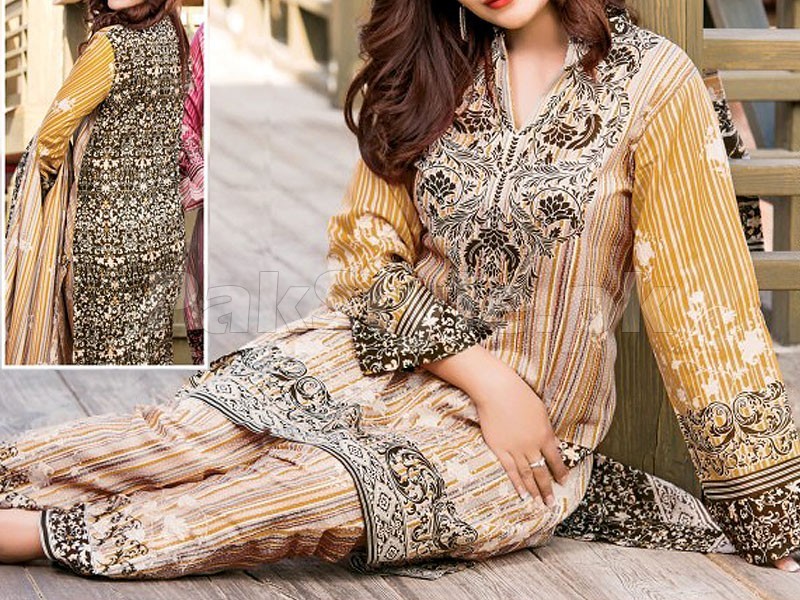 Embroidered EID Lawn Dress 2024 with Printed Chiffon Dupatta