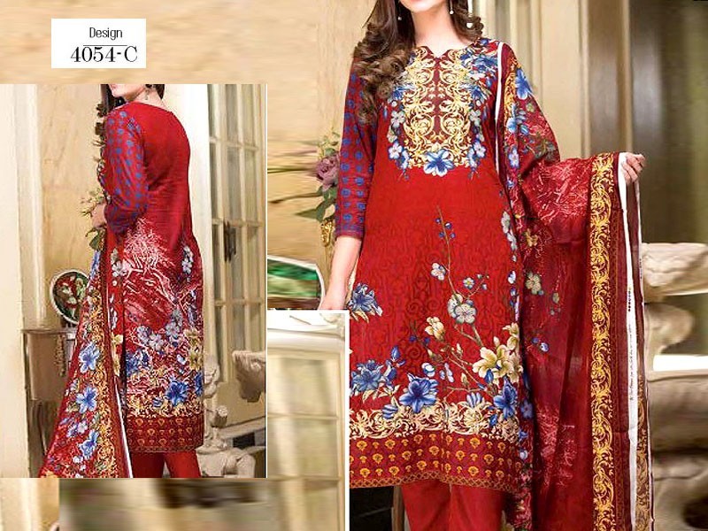 Embroidered EID Lawn Dress 2024 with Printed Chiffon Dupatta