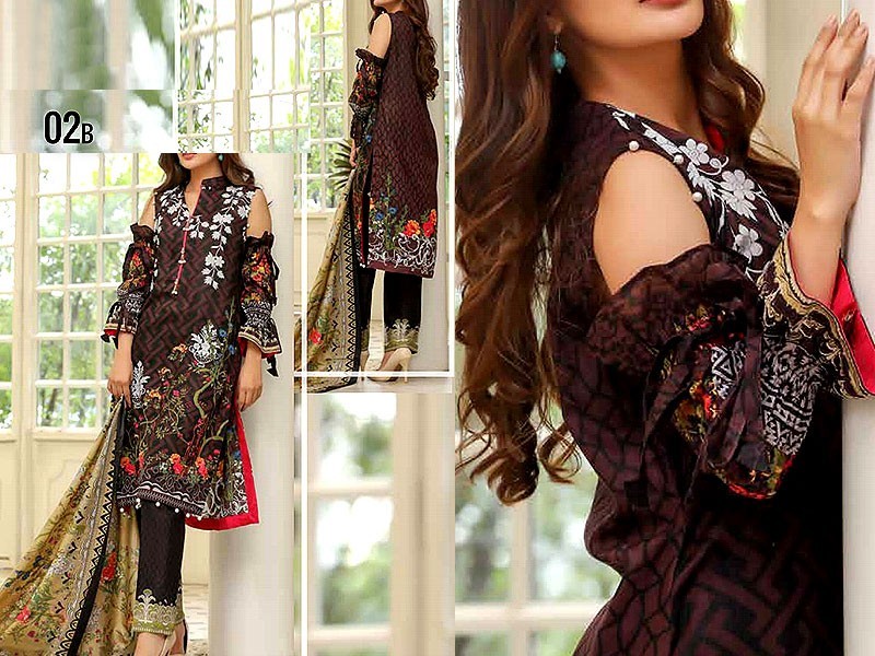 Embroidered EID Lawn Dress 2024 with Printed Chiffon Dupatta