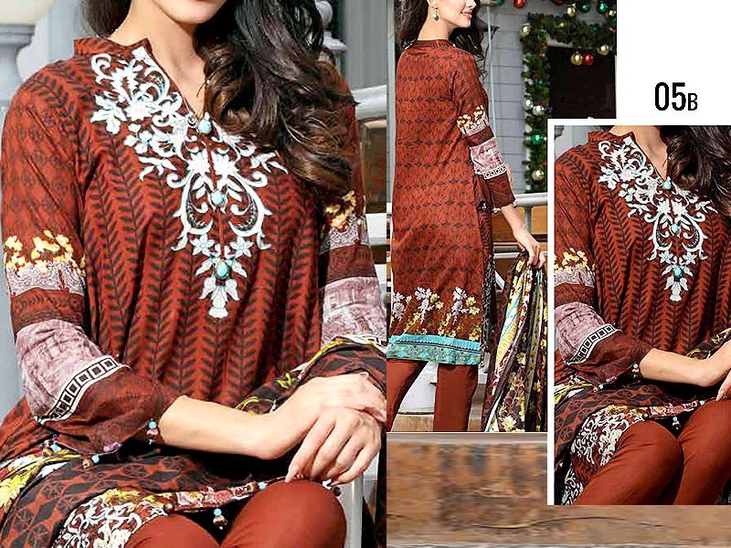 Embroidered EID Lawn Dress 2024 with Printed Chiffon Dupatta