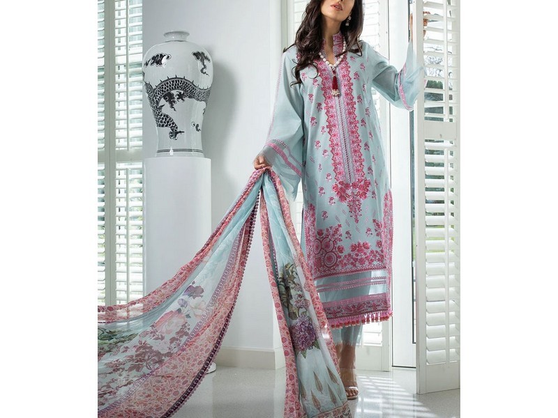 All-Over Print Embroidered Lawn Dress 2024 with Chiffon Dupatta