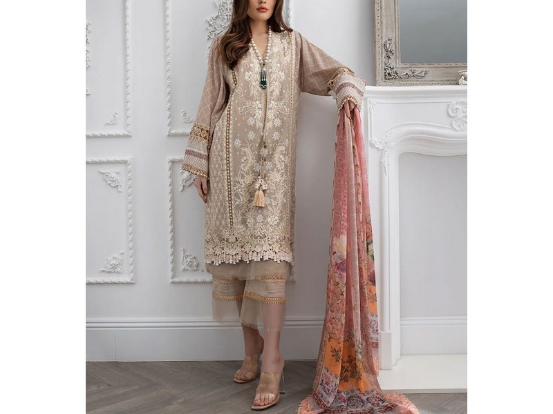 All-Over Print Embroidered Lawn Dress 2024 with Chiffon Dupatta