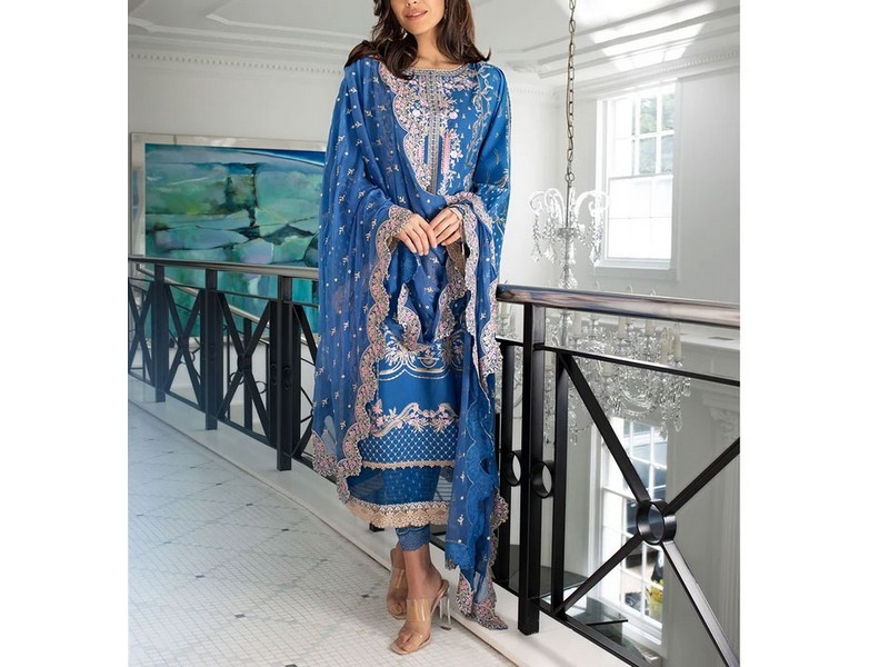 All-Over Print Embroidered Lawn Dress 2024 with Chiffon Dupatta