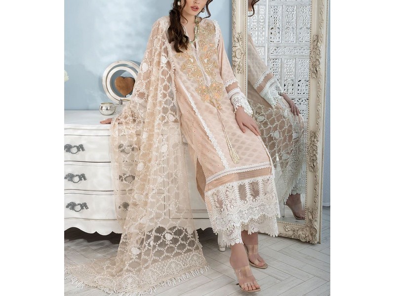 All-Over Print Embroidered Lawn Dress 2024 with Chiffon Dupatta