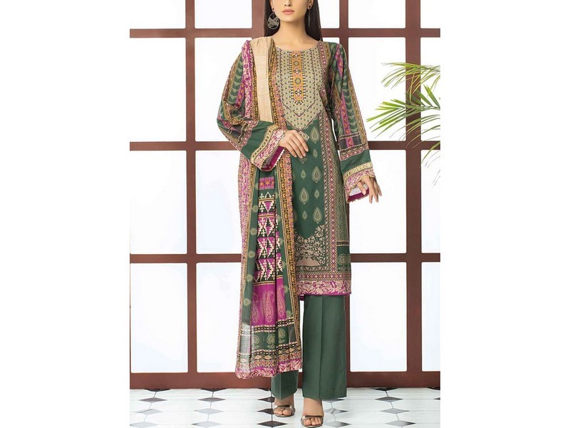 All-Over Print Embroidered Lawn Suit 2024 with Chiffon Dupatta