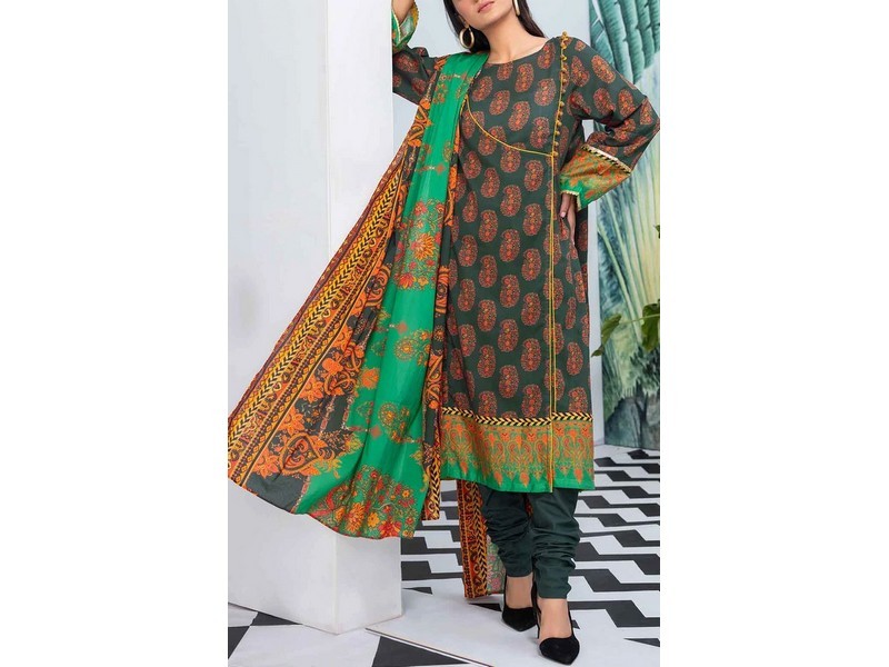 All-Over Print Embroidered Lawn Suit 2024 with Chiffon Dupatta