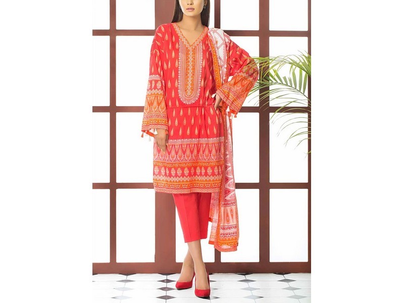 All-Over Print Embroidered Lawn Suit 2024 with Chiffon Dupatta