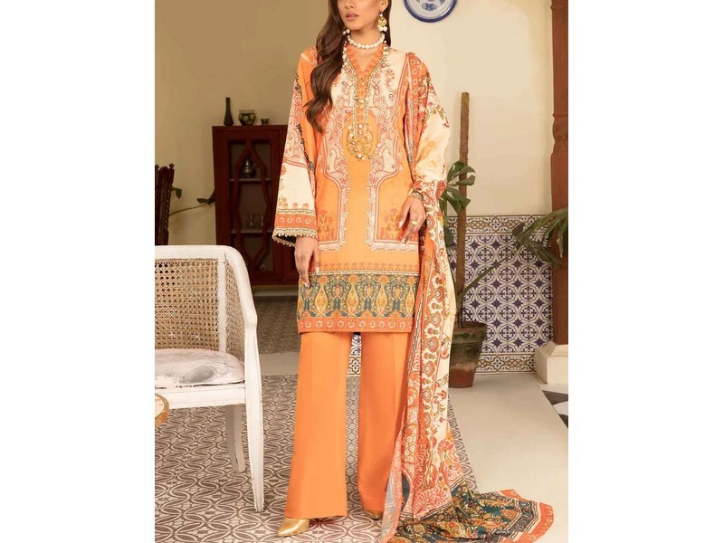 All-Over Print Embroidered Lawn Suit 2024 with Chiffon Dupatta