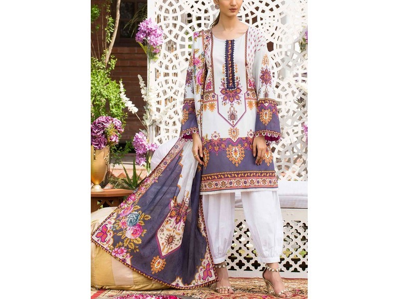 All-Over Print Embroidered Lawn Suit 2024 with Chiffon Dupatta