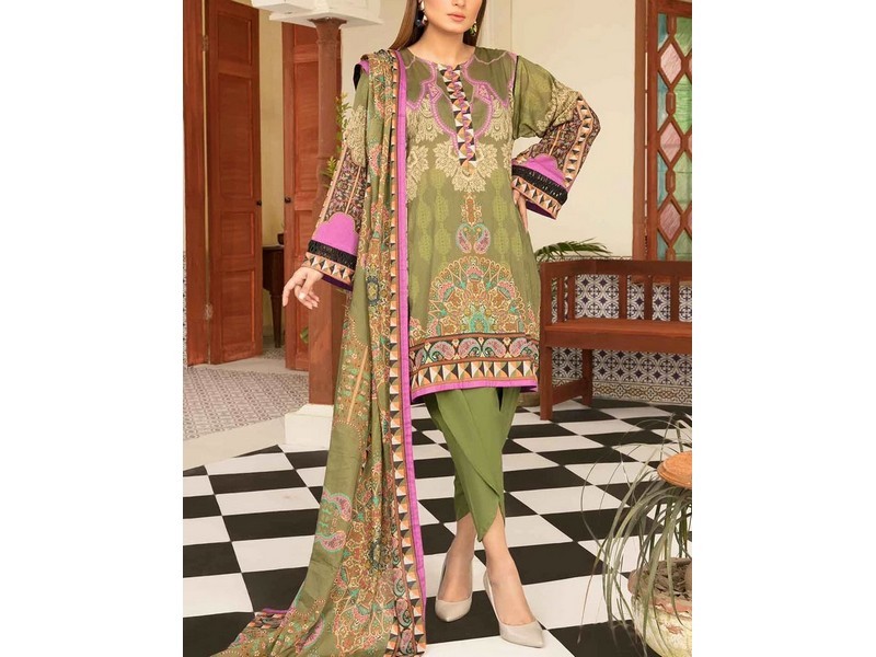 All-Over Print Embroidered Lawn Suit 2024 with Chiffon Dupatta