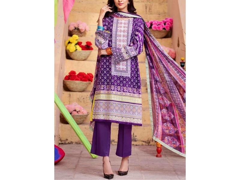 All-Over Print Embroidered Lawn Suit 2024 with Chiffon Dupatta