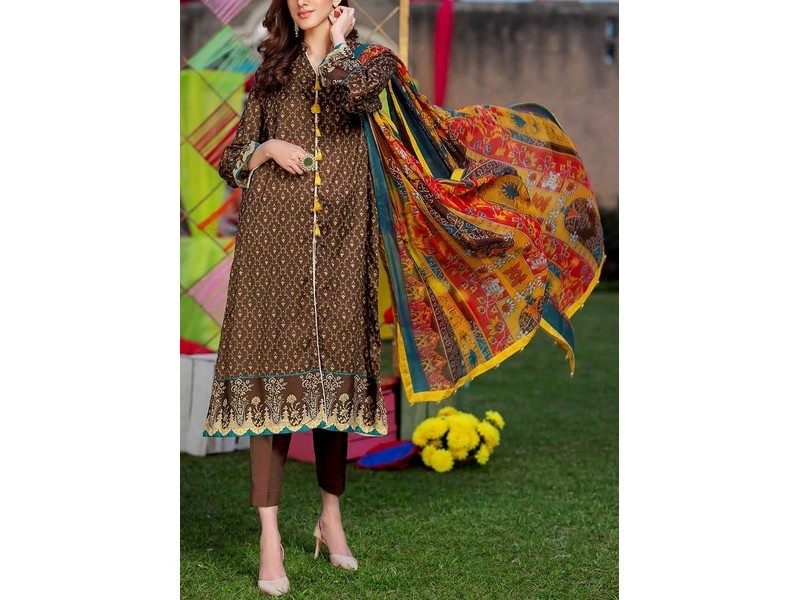 All-Over Print Embroidered Lawn Suit 2024 with Chiffon Dupatta