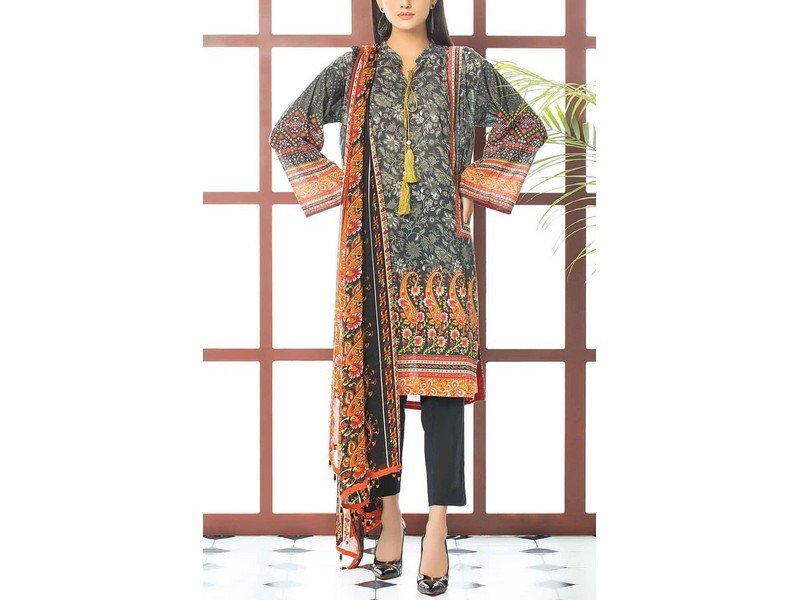 All-Over Print Embroidered Lawn Suit 2024 with Chiffon Dupatta