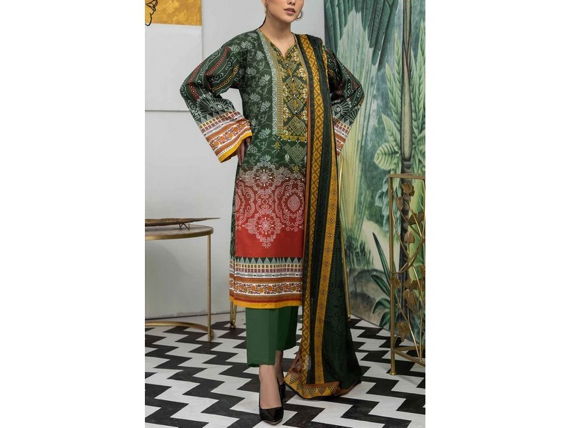 All-Over Print Embroidered Lawn Suit 2024 with Chiffon Dupatta