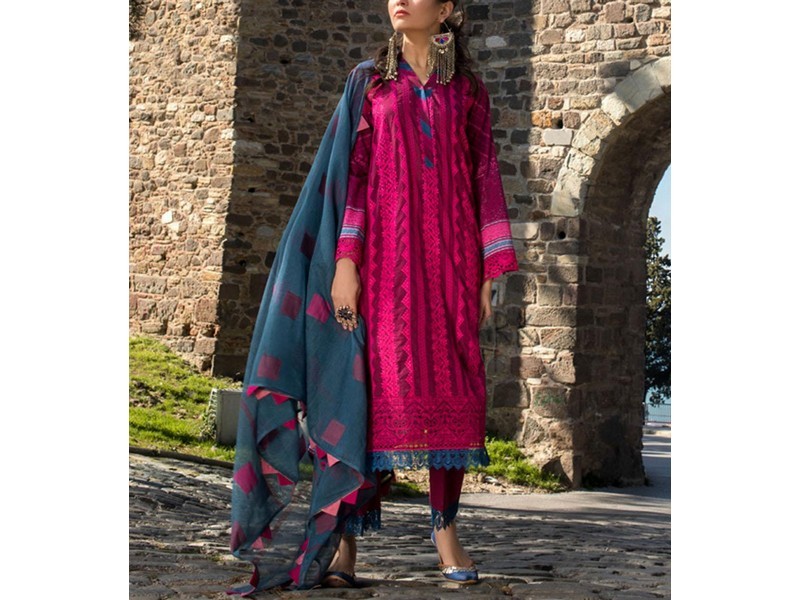 Luxury Embroidered Lawn Dress 2024 with Bamber Chiffon Dupatta