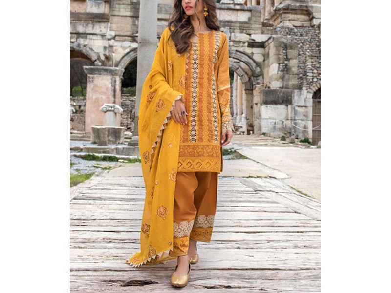 Luxury Embroidered Lawn Dress 2024 with Bamber Chiffon Dupatta