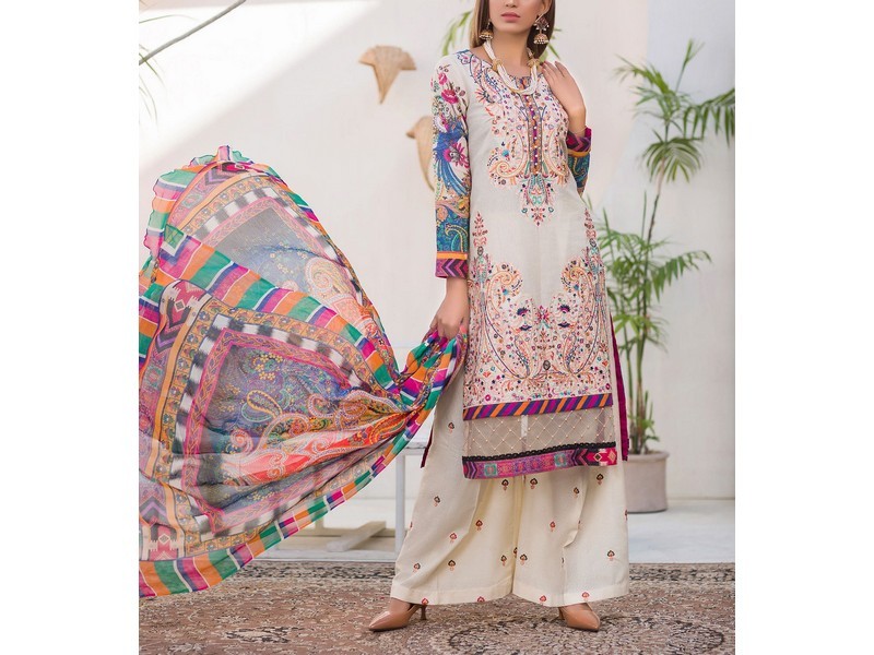 All-Over Print Embroidered Lawn Dress 2024 with Chiffon Dupatta