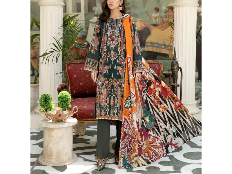 All-Over Print Embroidered Lawn Dress 2024 with Chiffon Dupatta