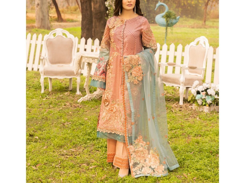 All-Over Print Embroidered Lawn Dress 2024 with Chiffon Dupatta