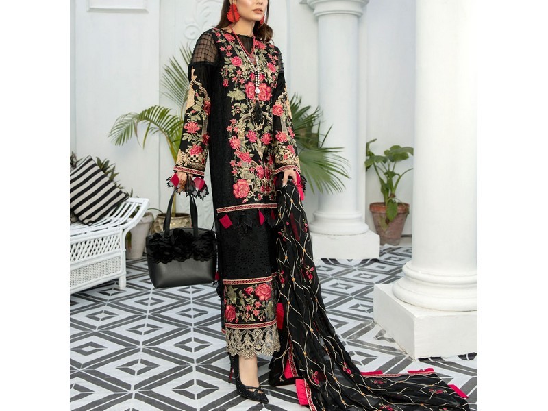 All-Over Print Embroidered Lawn Dress 2024 with Chiffon Dupatta