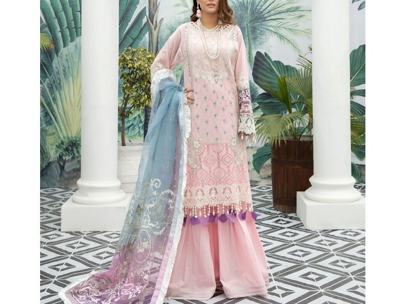 All-Over Print Embroidered Lawn Dress 2024 with Chiffon Dupatta