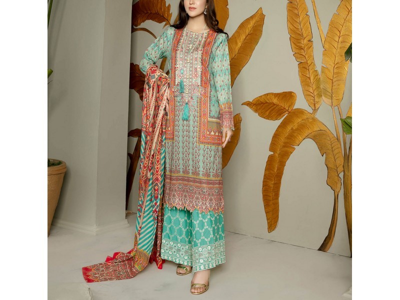 All-Over Print Embroidered Lawn Dress 2024 with Chiffon Dupatta