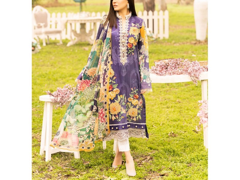 All-Over Print Embroidered Lawn Dress 2024 with Chiffon Dupatta