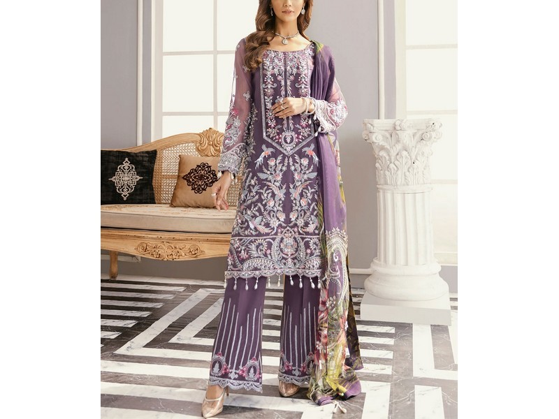 Heavy Embroidered Chiffon Bridal Dress with Embroidered Silk Trouser