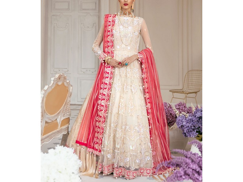 Heavy Embroidered Chiffon Bridal Dress with Embroidered Silk Trouser