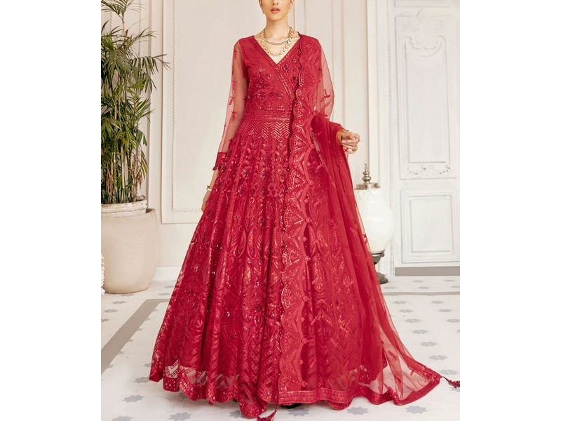 Heavy Embroidered Chiffon Bridal Dress with Embroidered Silk Trouser